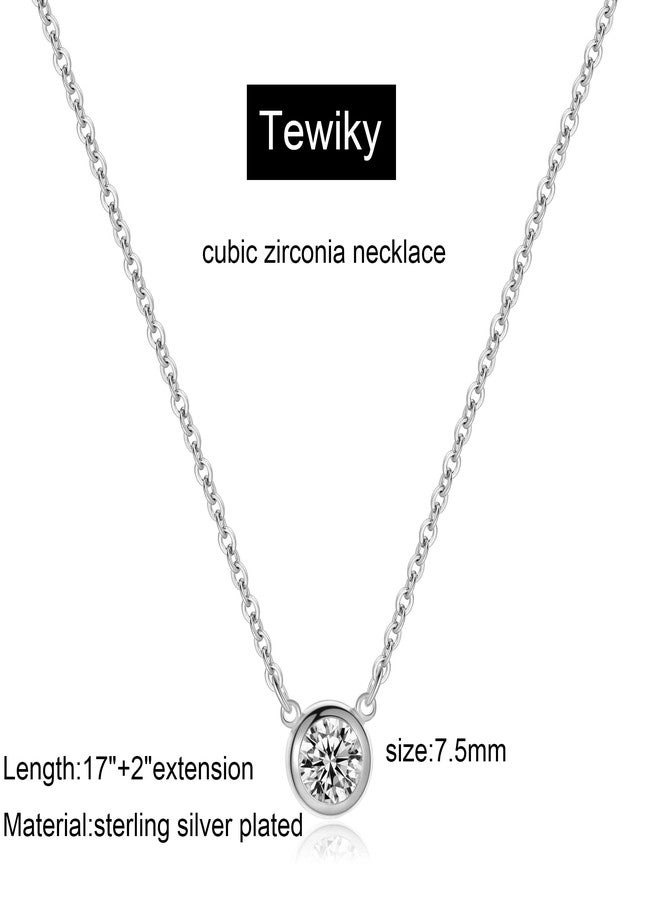 Tewiky Dainty Silver Necklace, Simple Silver Pendant Cute Cubic Zirconia Aesthetic Choker Necklaces Minimalist Jewelry for Womens - Image 4